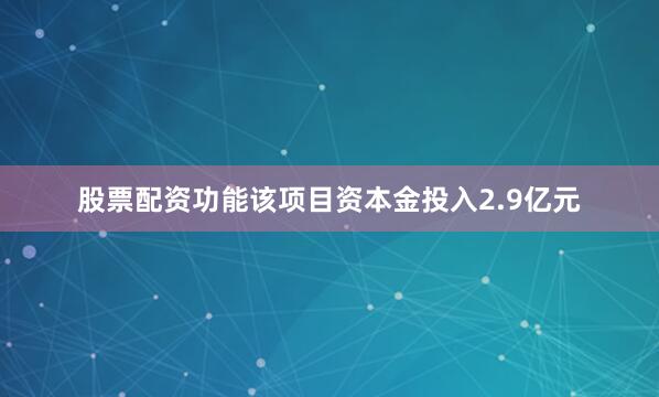 股票配资功能该项目资本金投入2.9亿元